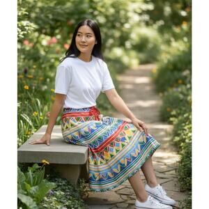 Retro Vintage Barclay Square Colorful A Line women's skirt button front midi  10